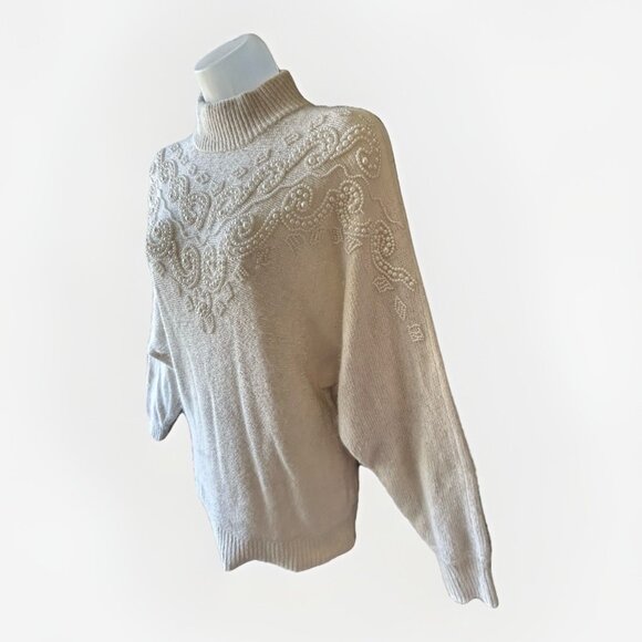Vintage Ivory Silk Angora Wool Sweater Pearl Embellished 80’s Women's Size Med - Picture 2 of 9
